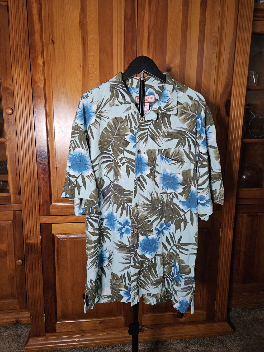 Caribbean Men’s Tropical Button-Down Shirt - Light Blue & Olive